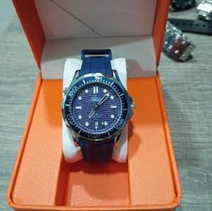 Blue Dive Watch with Silver Accents